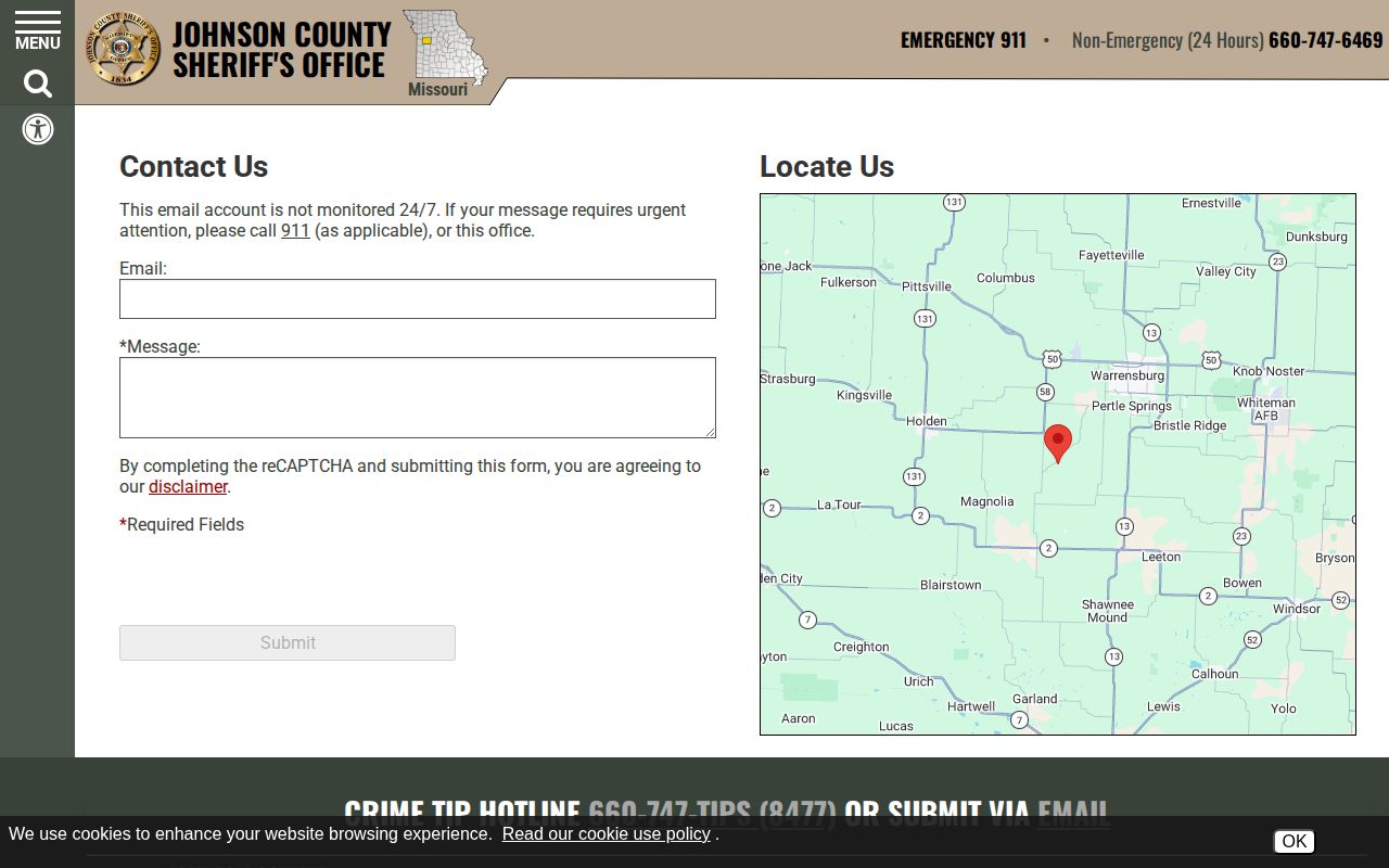 Johnson County Detention Center release contact record