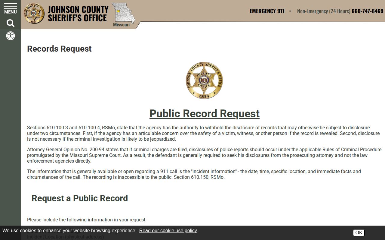 Johnson County Detention Center release records request