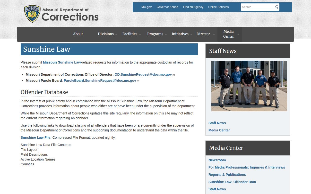 Missouri DOC Johnson County projected release date data page