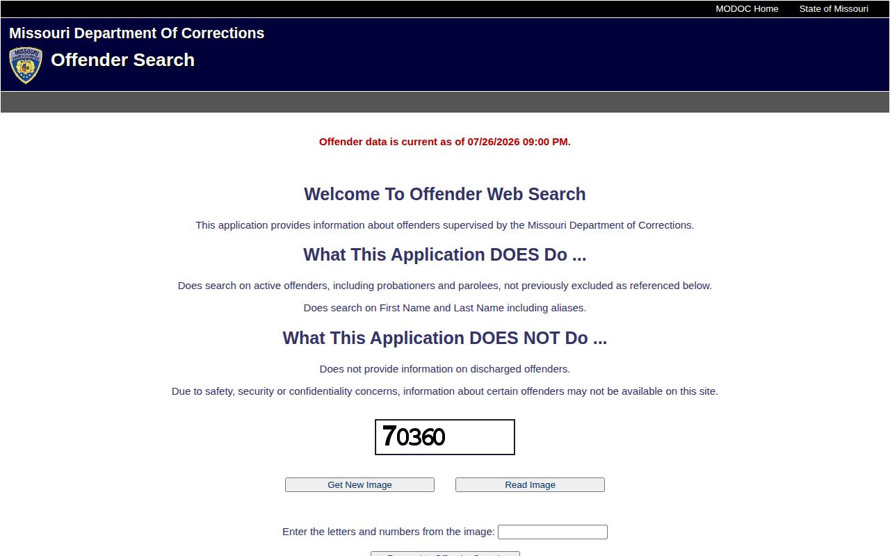 Missouri Department of Corrections search for Johnson County released offender records